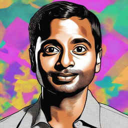 A high-quality, digital portrait of Aziz Ansari