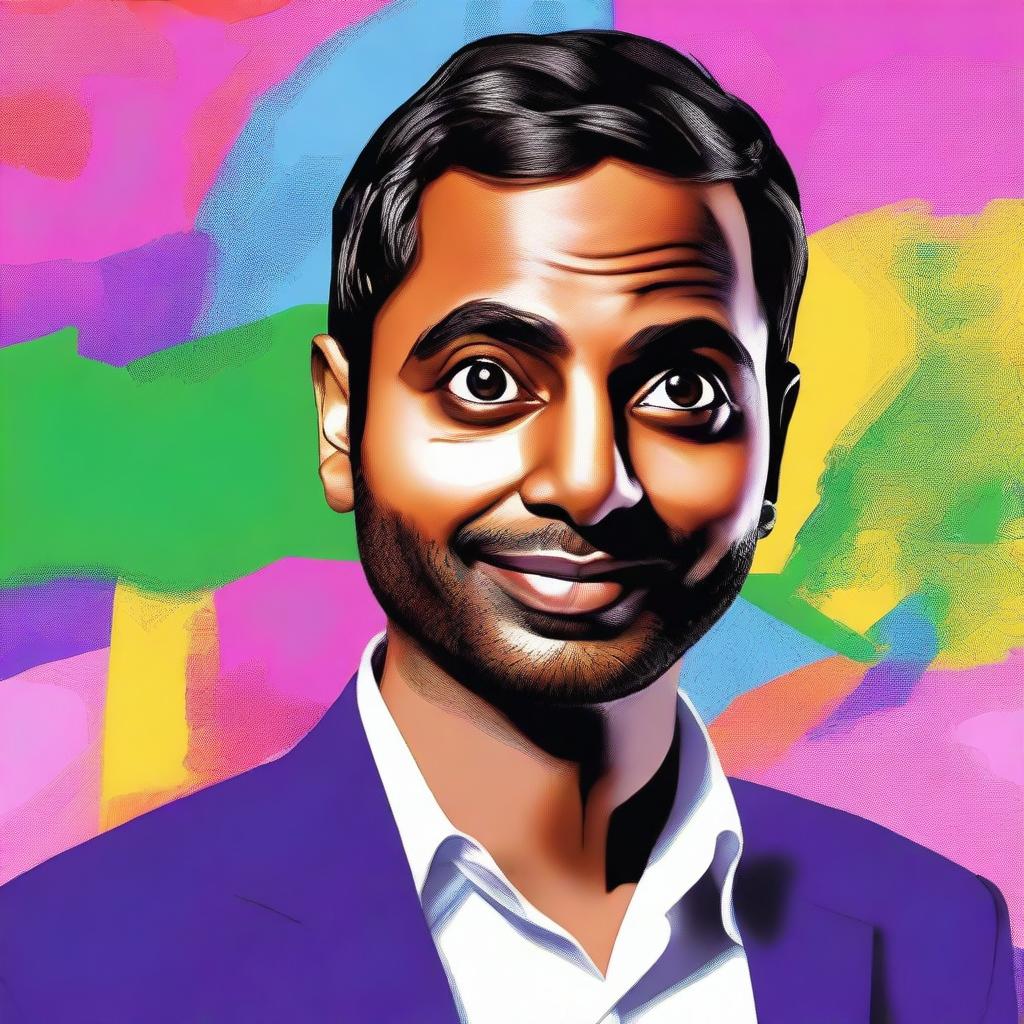 A high-quality, digital portrait of Aziz Ansari