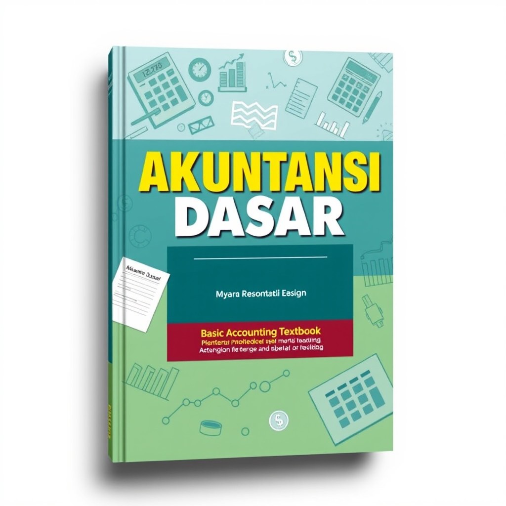 An educational cover design for a basic accounting textbook titled 'Akuntansi Dasar'