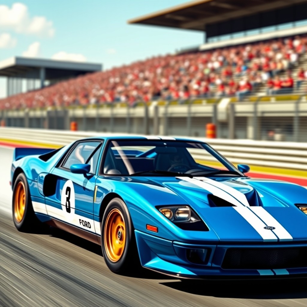 A stunning Ford GT from 1988, depicted in a dynamic racing scene
