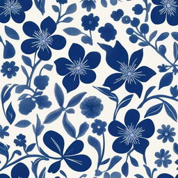 A cloth design with a pattern of numerous dark blue flowers against a pure white background.