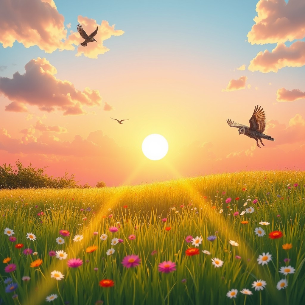 A beautiful transition from dawn to morning, showcasing a pink and orange dawn sky gradually turning bright blue