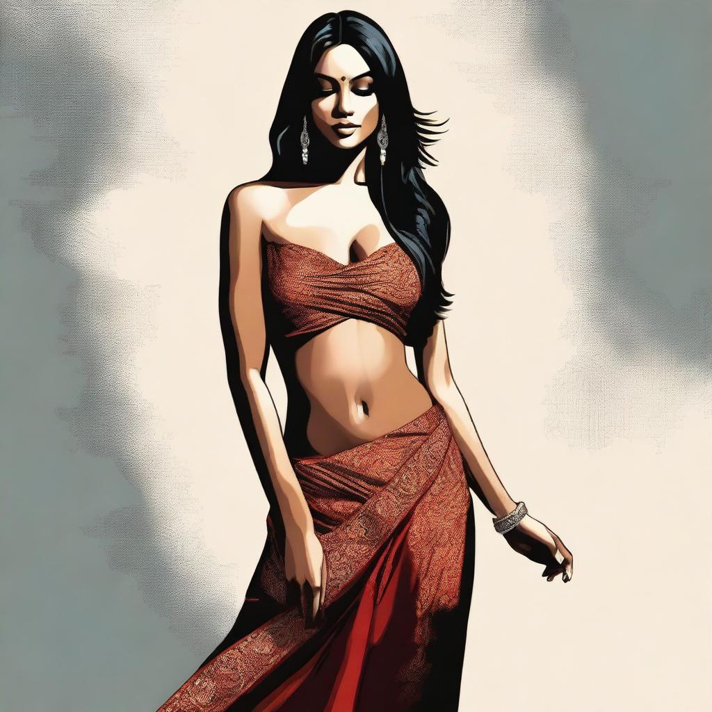 This is a high-quality digital art piece that depicts a beautiful Indian woman