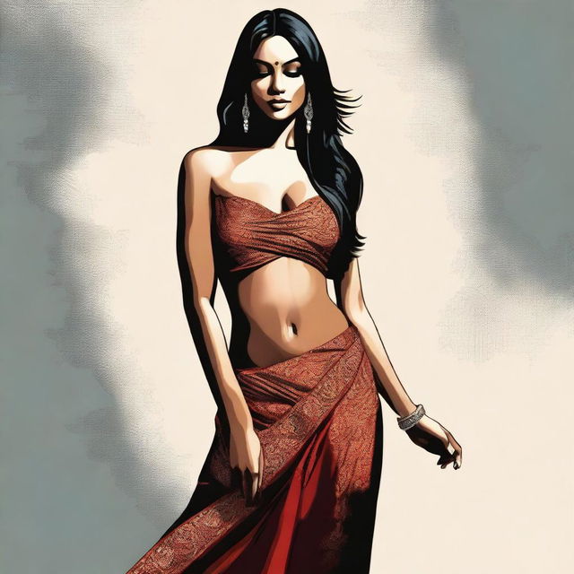 This is a high-quality digital art piece that depicts a beautiful Indian woman