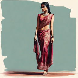 This is a high-quality digital art piece that depicts a beautiful Indian woman