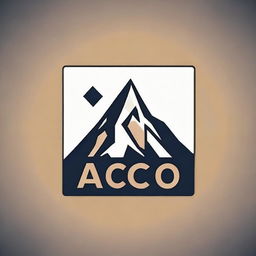 Create an updated logo featuring the word 'Aco' in dynamic font, a stylized silhouette of a mountain, all encapsulated within a geometric square border.