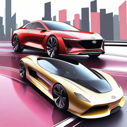 Visualize a high-quality digital art of a futuristic Hyundai car imbued with the essence of Nintendo