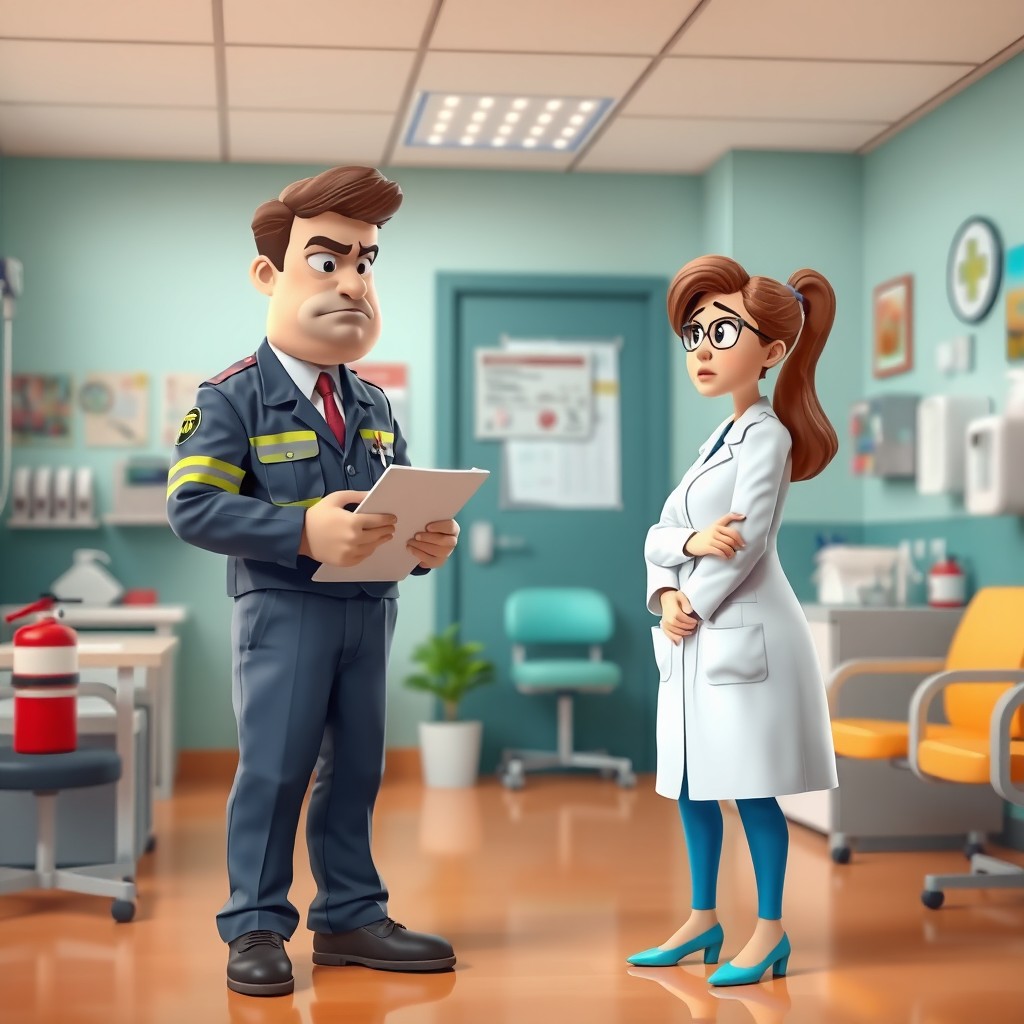 A 3D vector illustration of a tense encounter in a medical clinic