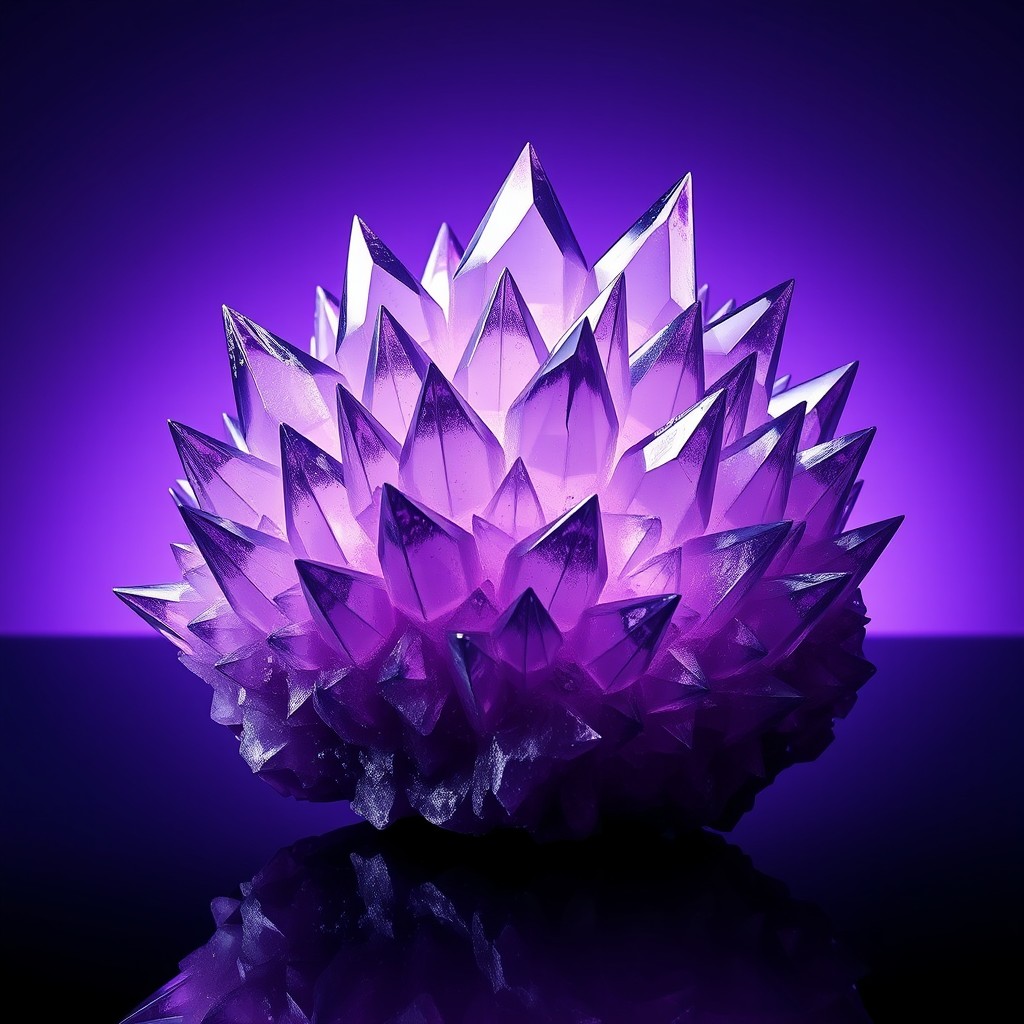A mesmerizing purple crystal with sharp, spiky protrusions that create a dramatic and eye-catching silhouette
