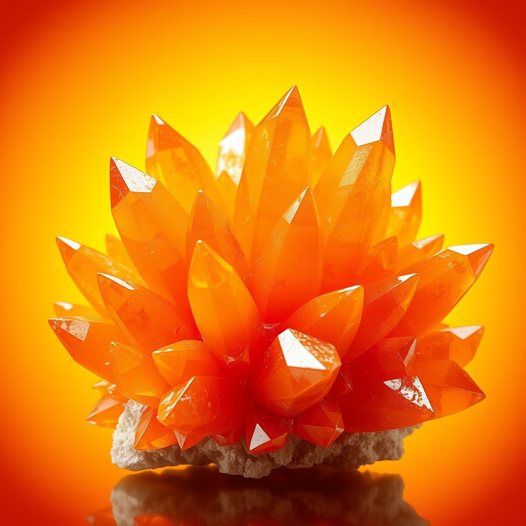 An eye-catching orange crystal with bold, spiky formations that give it a striking and dynamic appearance