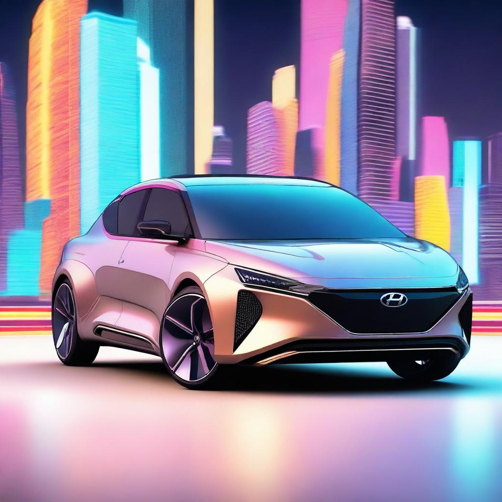 Visualize a high-quality digital art of a futuristic Hyundai car, conceptualized with a Nintendo design