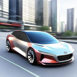 Visualize a high-quality digital art of a futuristic Hyundai car, conceptualized with a Nintendo design