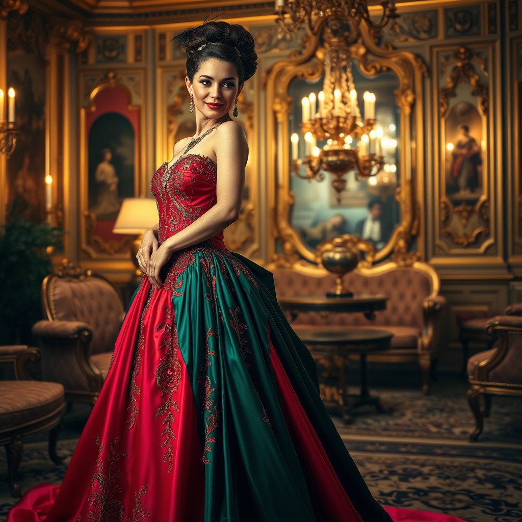 A glamorous Parisian courtesan in an ornate 19th century salon