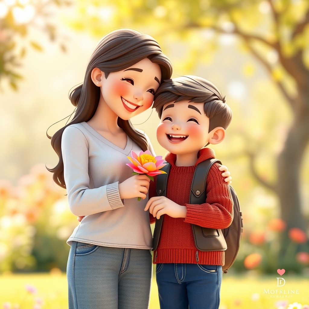 A heartwarming 3D cover illustration depicting a loving mother and her young son