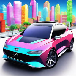 Imagine a digital art piece depicting a futuristic Hyundai car, designed by Nintendo