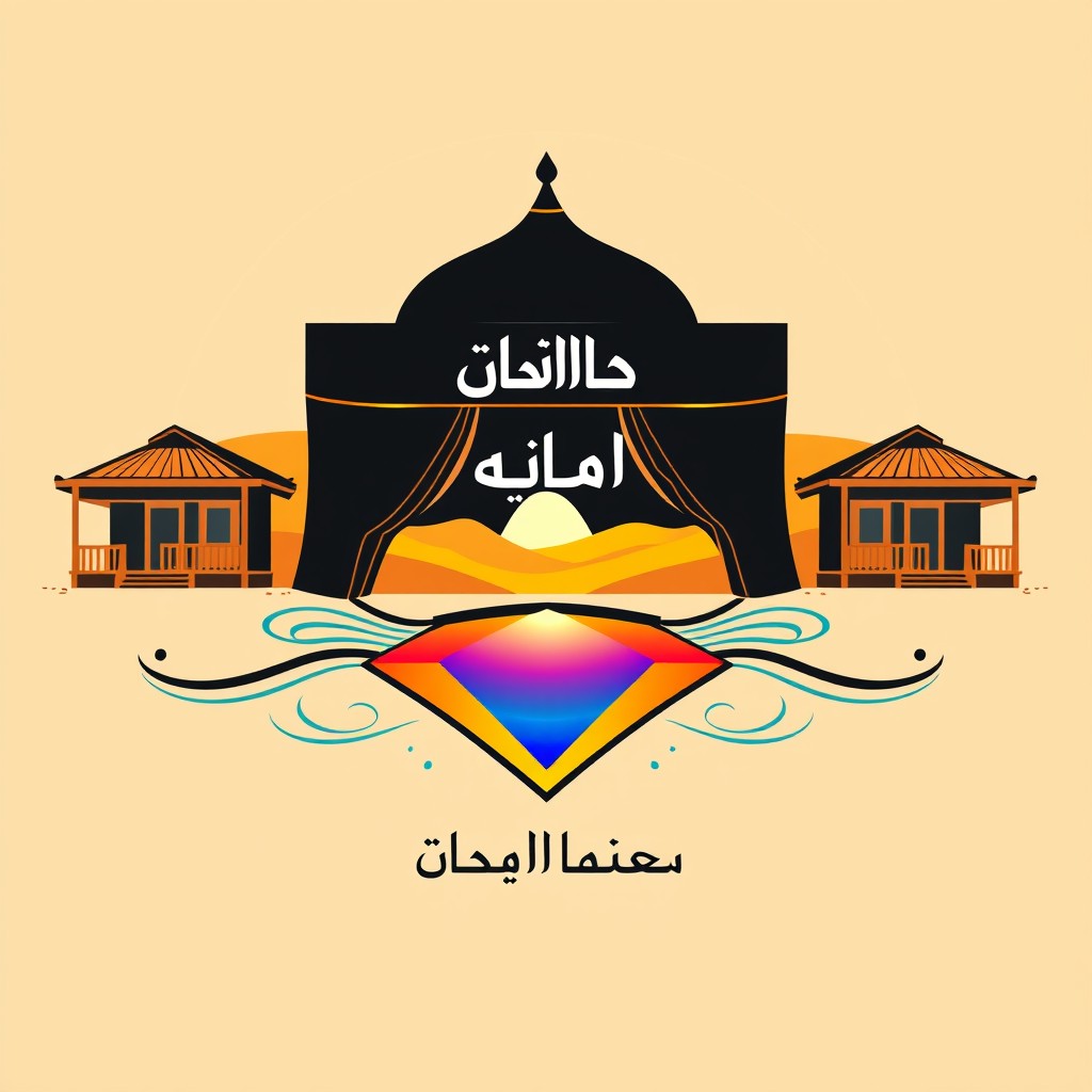 A luxurious logo design for a cultural desert resort named جوهرة الصحراء featuring beautiful and modern Arabic calligraphy prominently displaying جوهرة الصحراء