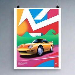 Visualize a professional poster featuring a car design by Nintendo