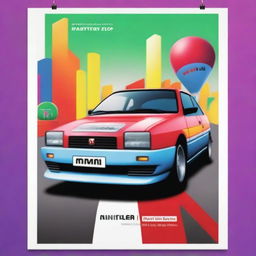 Visualize a professional poster featuring a car design by Nintendo