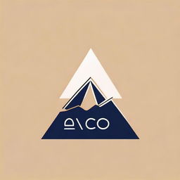 Create a minimalistic logo featuring the word 'Aco' and a stylized outline of a mountain, composed within a slim rectangular layout.