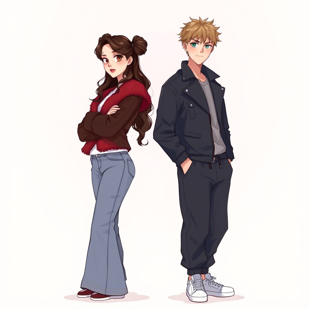 A romantic illustrated book cover featuring two characters standing back to back with romantic tension