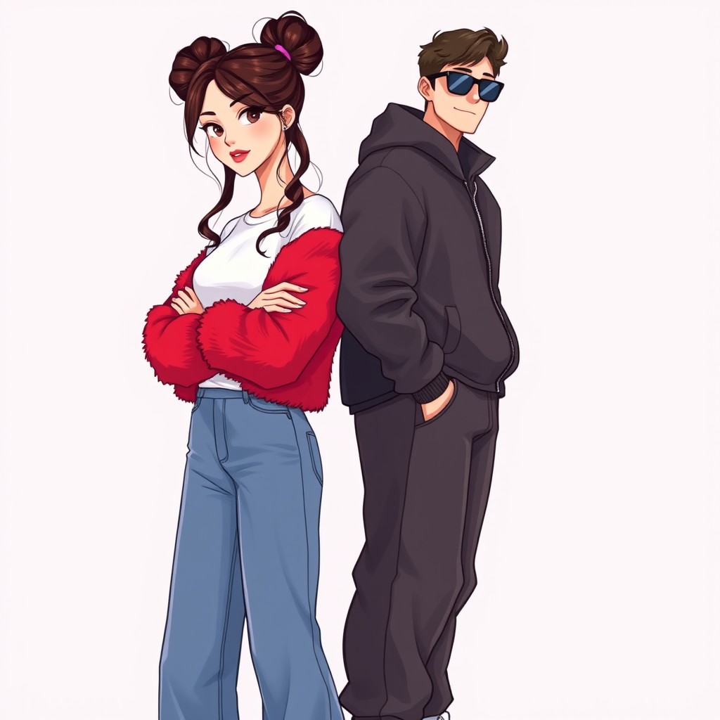 A romantic illustrated book cover in the style of 'Icebreaker' by Hannah Grace, featuring two characters standing back to back, exuding romantic tension