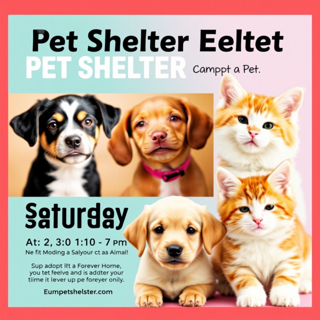 A heartwarming poster promoting a pet shelter event taking place on Saturday morning