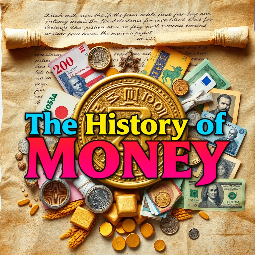 A visually striking YouTube thumbnail capturing the essence of the history of money