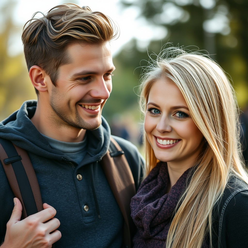 A charming scene capturing a man and woman who are fond of each other