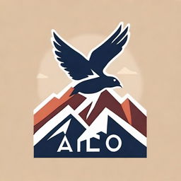 Illustrate a logo with the word 'Aco' embedded within a mountain profile, including a stylized bird soaring high above the mountain.