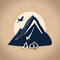 Illustrate a logo with the word 'Aco' embedded within a mountain profile, including a stylized bird soaring high above the mountain.