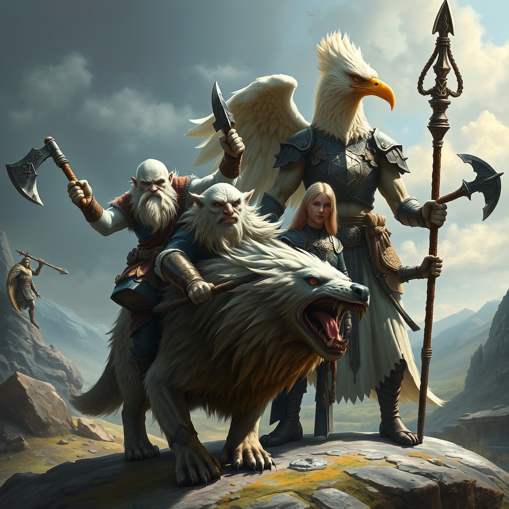 A captivating fantasy scene featuring four unique Dungeons & Dragons characters