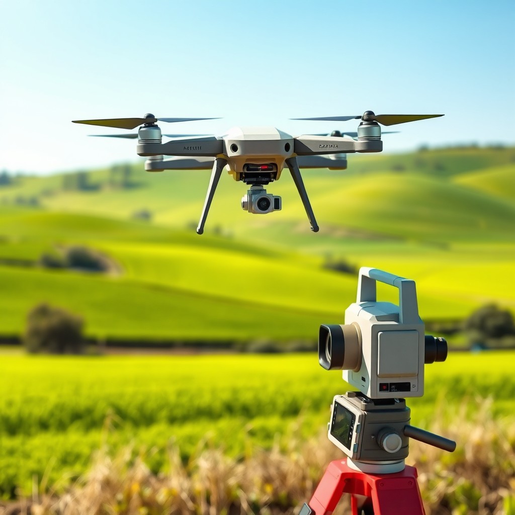 Aerial view of a modern drone surveying a beautiful landscape