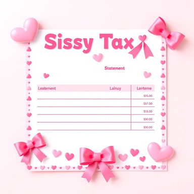 A whimsical and colorful sissy tax billing statement designed in a fun, playful style, featuring a predominantly pink color palette