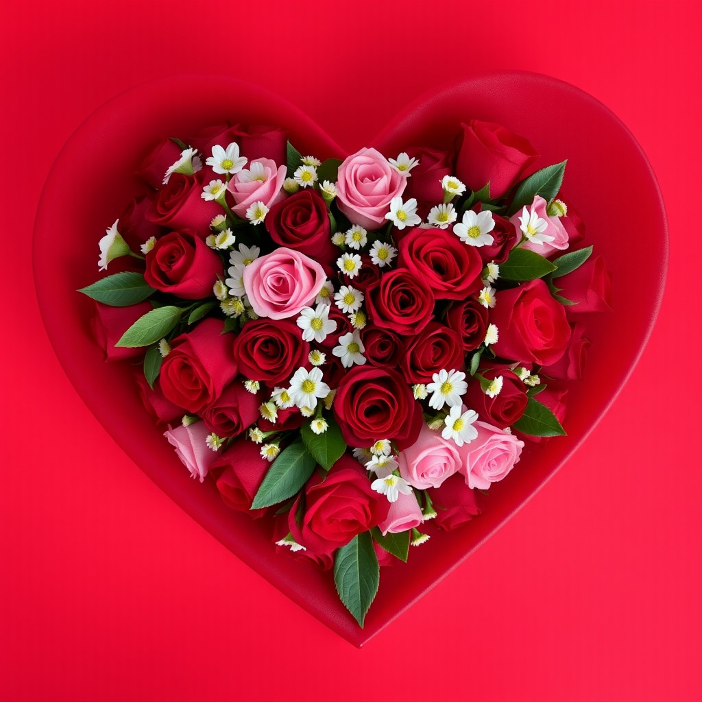 A large intense red heart at the center, featuring soft and well-defined edges that provide a delicate and romantic appearance
