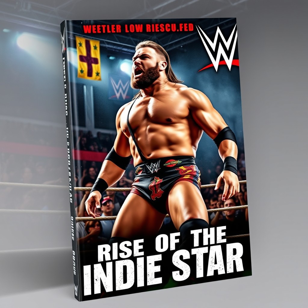 A dynamic book cover depicting a wrestler transitioning from the indie scene to WWE