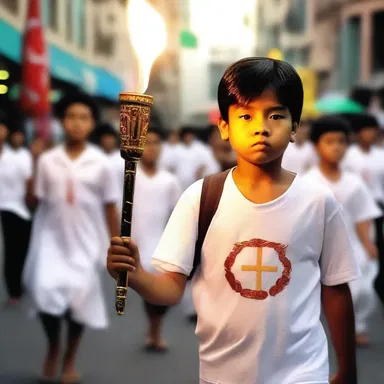 During the religious procession, the linkboy led the way, carrying a torch to symbolize the light of faith and guide the participants.