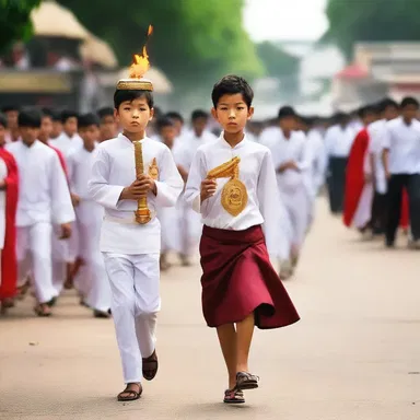 During the religious procession, the linkboy led the way, carrying a torch to symbolize the light of faith and guide the participants.