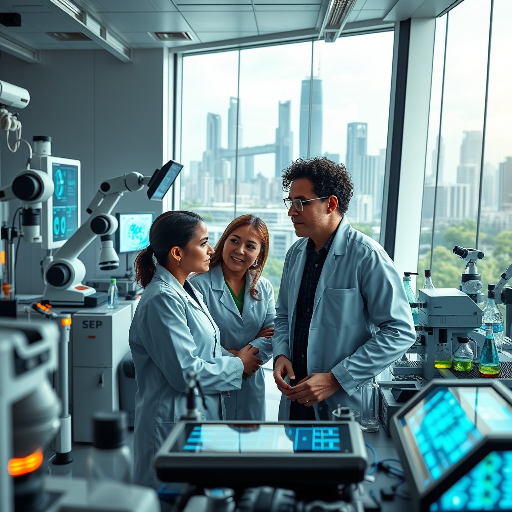A futuristic science laboratory filled with advanced technology