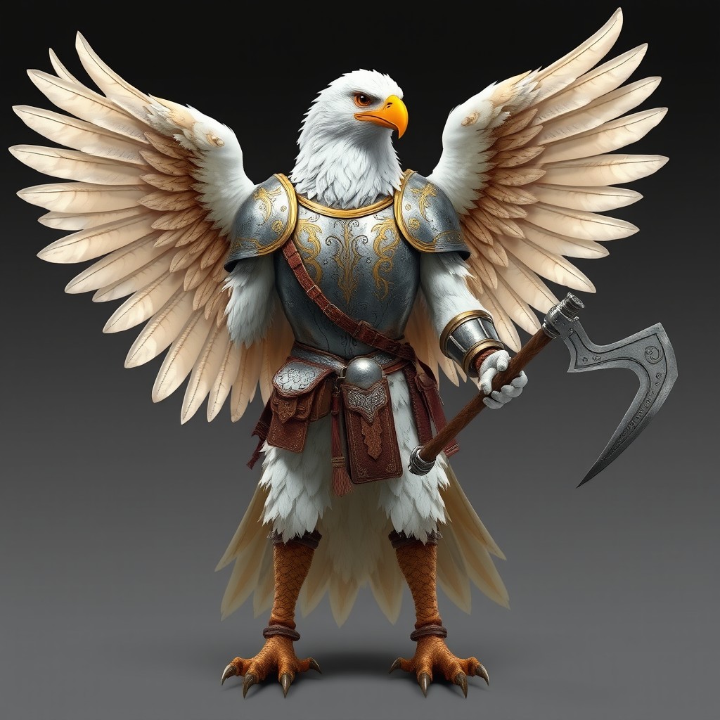 A striking aarakocra, embodying the essence of a humanoid eagle standing approximately 2 meters tall