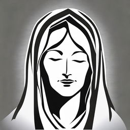 A high contrast, black and white vector-style illustration of the silhouette of a Holy Mother, front view on a white background. Ensure a simple, flat design and line art style without use of any colors.