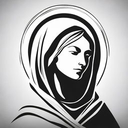 A high contrast, black and white vector-style illustration of the silhouette of a Holy Mother, front view on a white background. Ensure a simple, flat design and line art style without use of any colors.