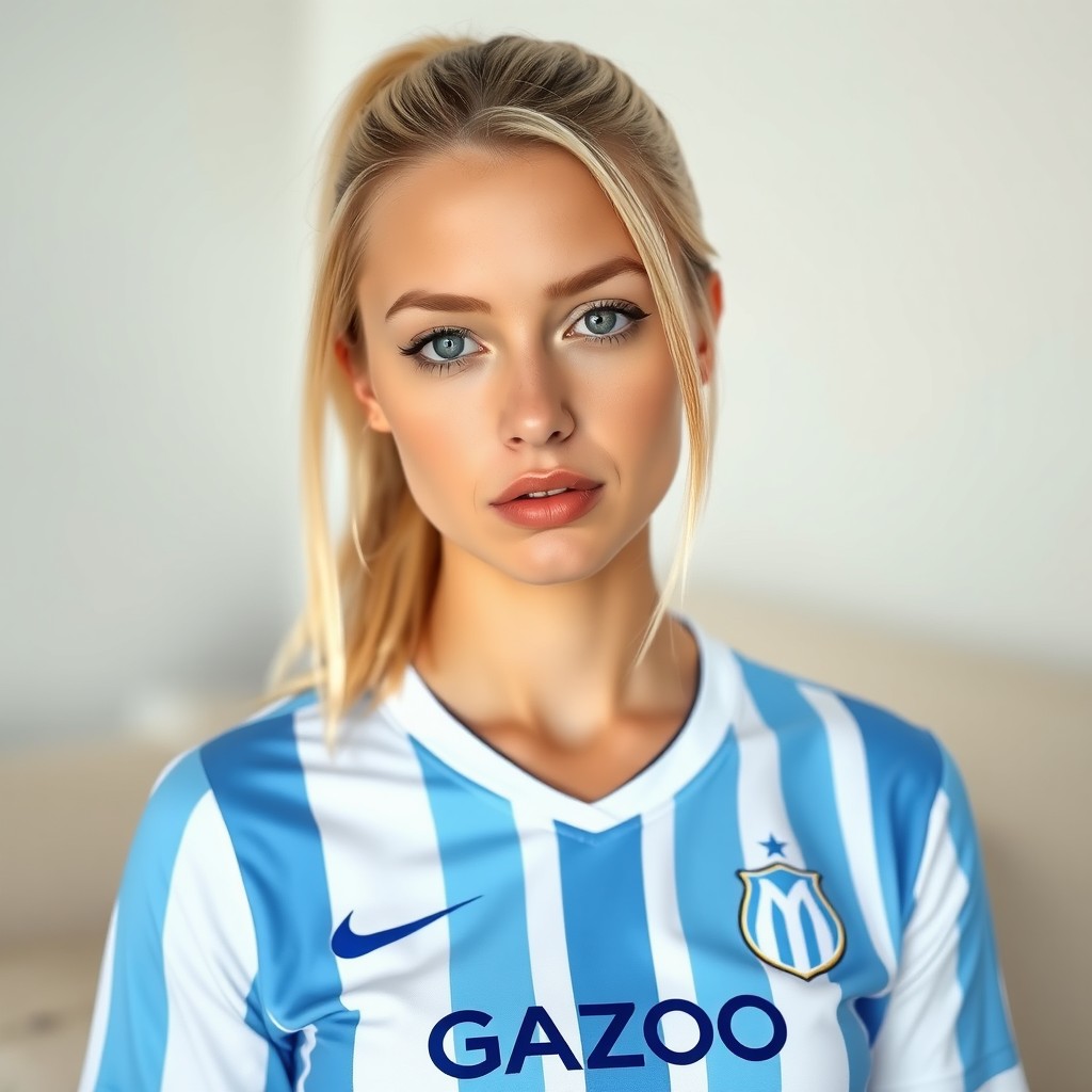 A young woman, light-skinned and Caucasian, late teens or early twenties, with shoulder-length blonde hair pulled back in a ponytail