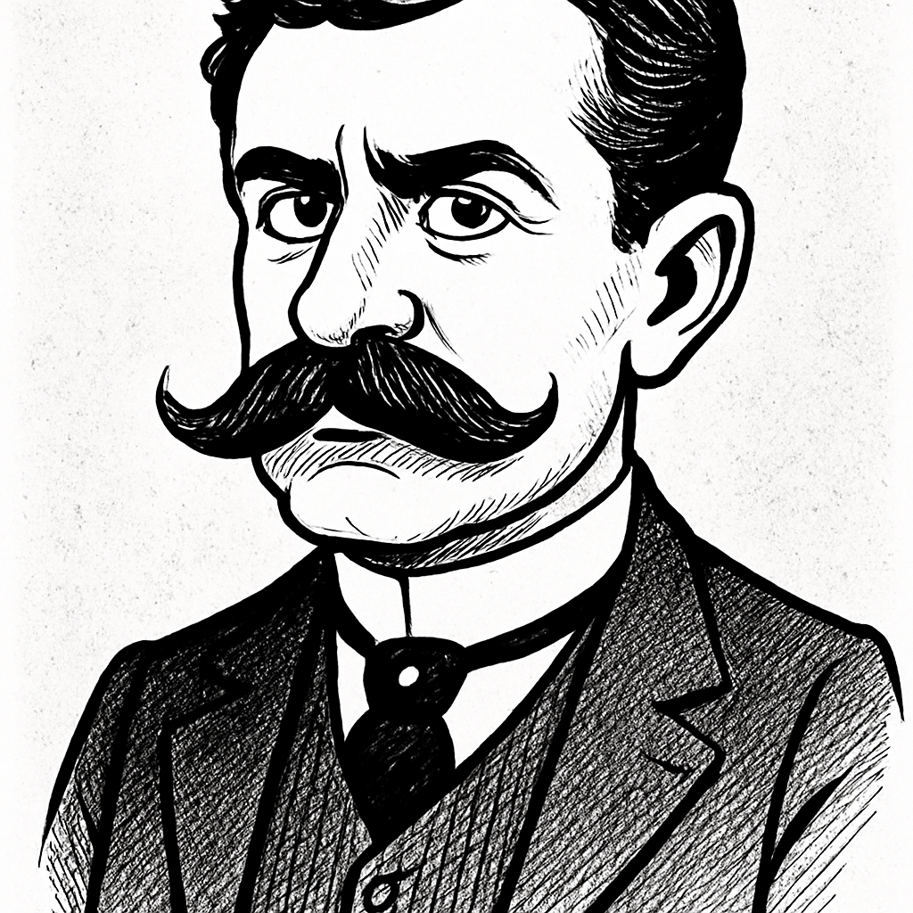 Udelej z obrazku komisovou karikaturu. Pohled muze ven na divaka. Pouze cerna a bila bez barev.