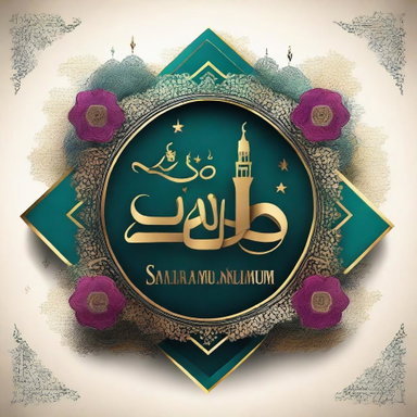 This is a high-quality digital art image that beautifully displays the message 'As-salamu ʿAlaikum wa ʿAlaikumu sa-salam