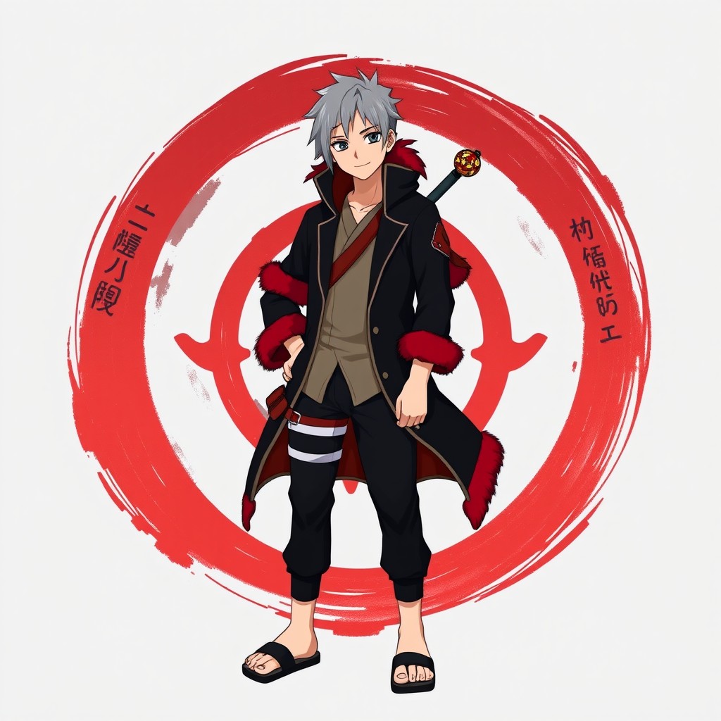 A character inspired by the Naruto Shippuden universe, depicted as a young male, 17 years old, with an average height