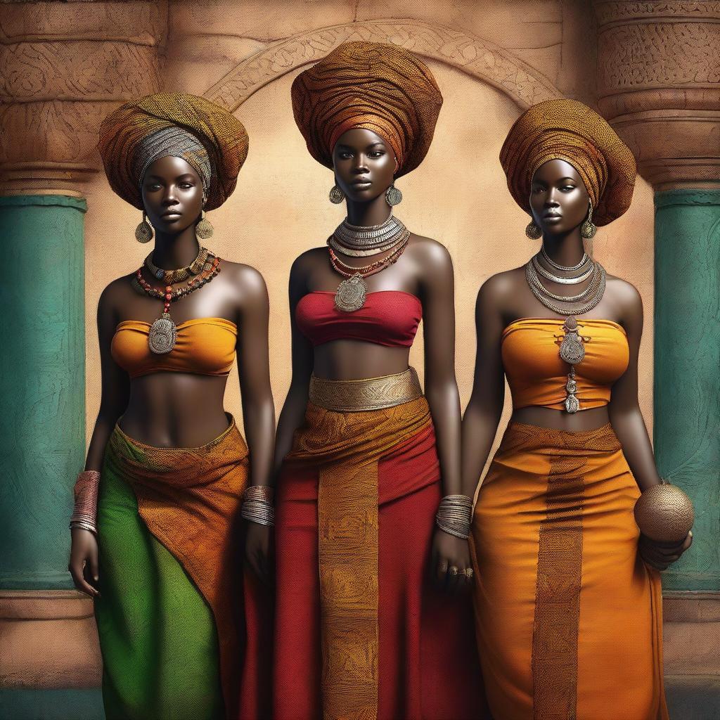 A high-quality digital art showcasing beautiful African women in 90AD medieval Africa