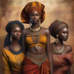 A high-quality digital art showcasing beautiful African women in 90AD medieval Africa