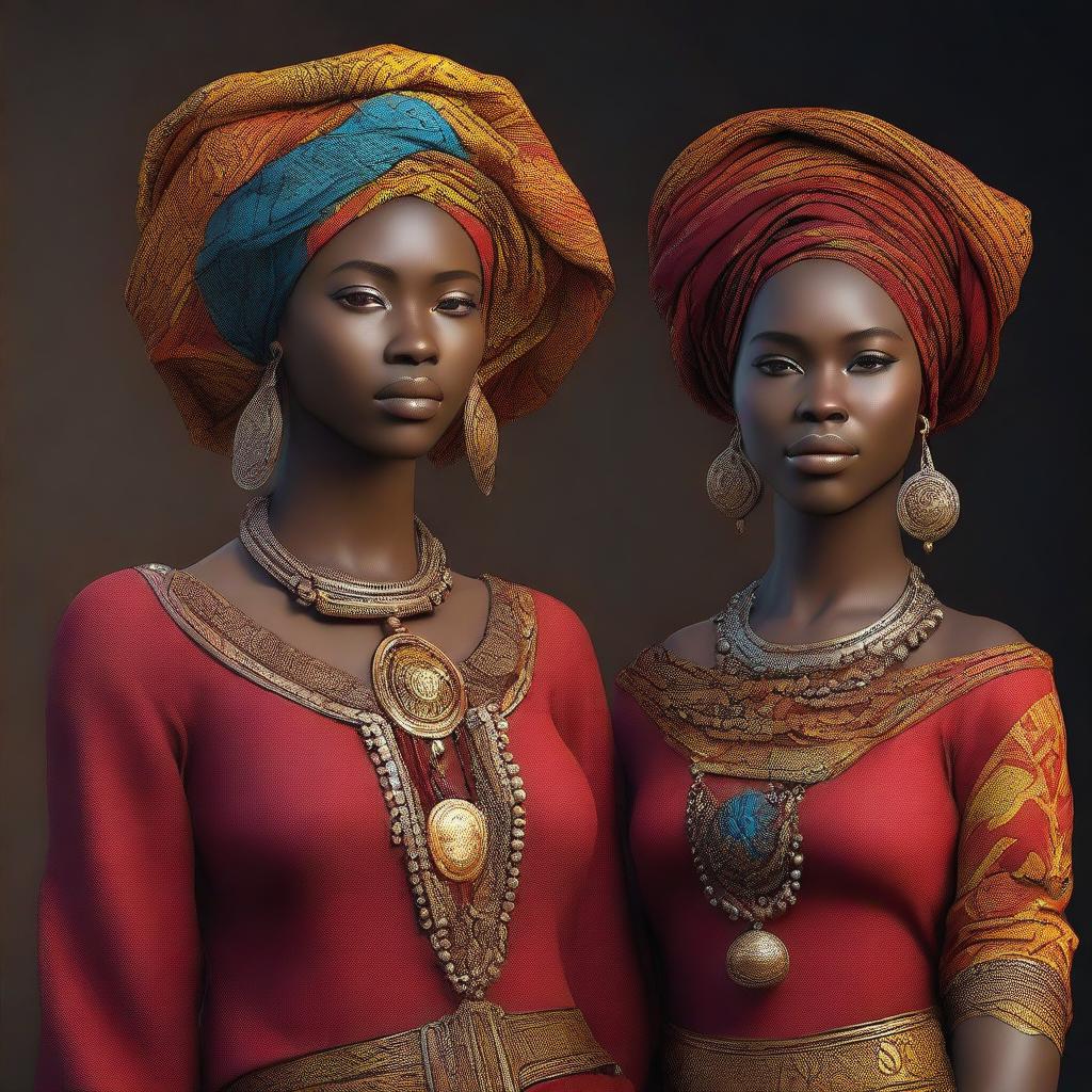 A high-quality digital art showcasing beautiful African women in 90AD medieval Africa