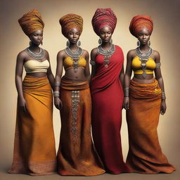 A high-quality digital art showcasing beautiful African women in 90AD medieval Africa