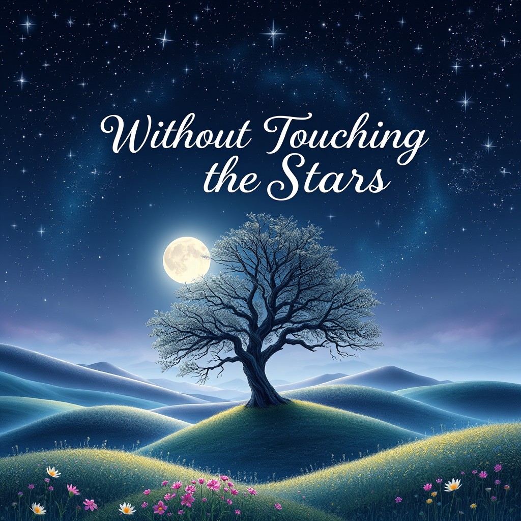 An enchanting book cover design for a fantasy novel titled "Without Touching the Stars"